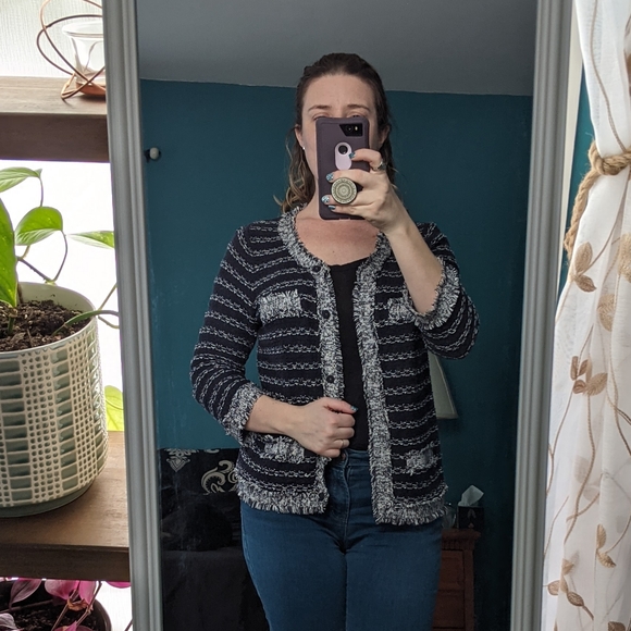 R•Q•T Button Down Cardigan Navy Blue Size Medium - Picture 3 of 9